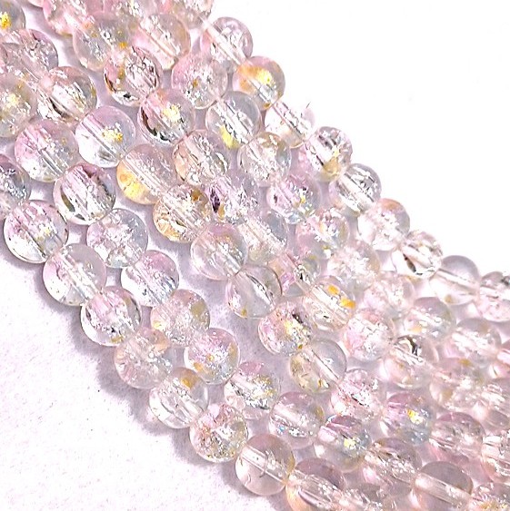 MikieLou 8mm Pink Crackle Glass Beads